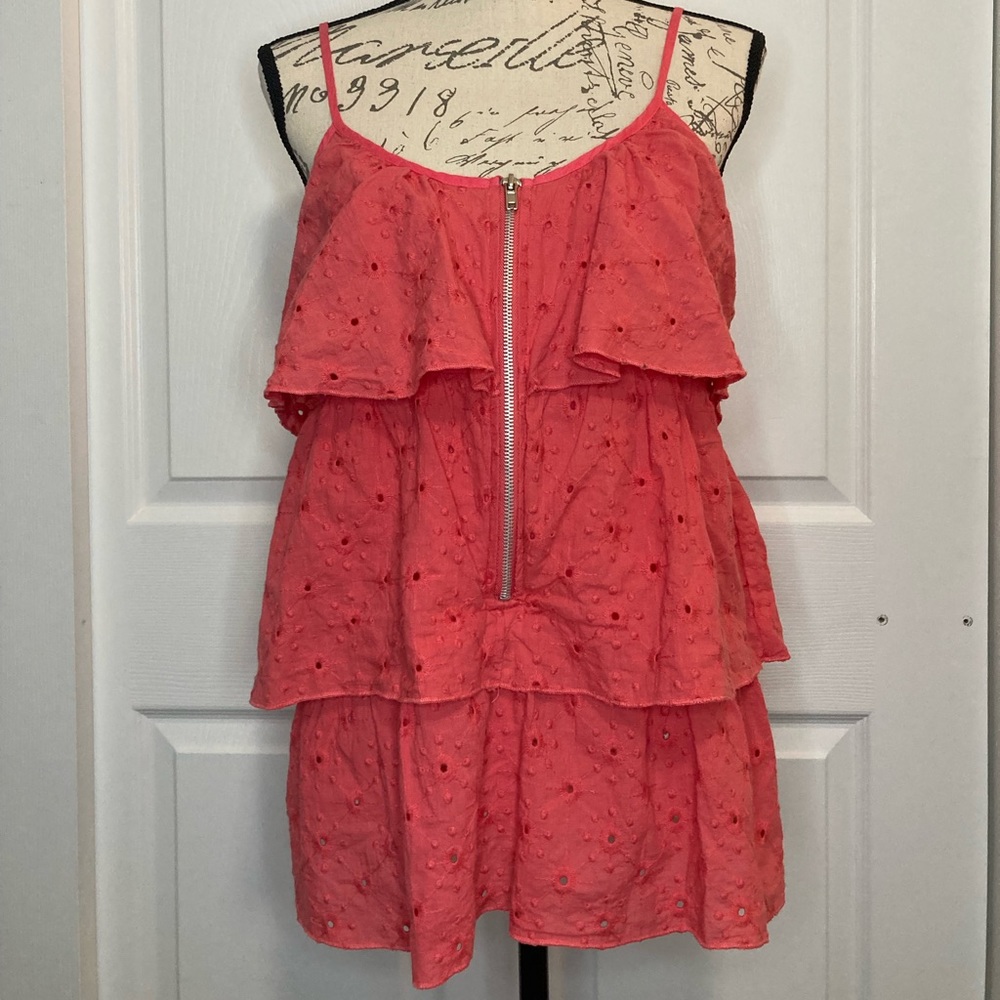 Lsenboye Eyelet Zipper Front Flowy Tank Top